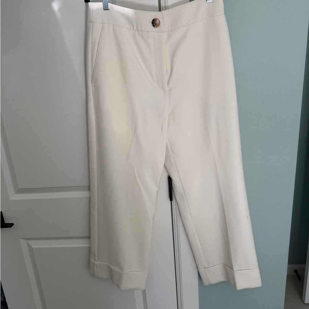 Sezane Cream Wide-Leg Cropped Pants